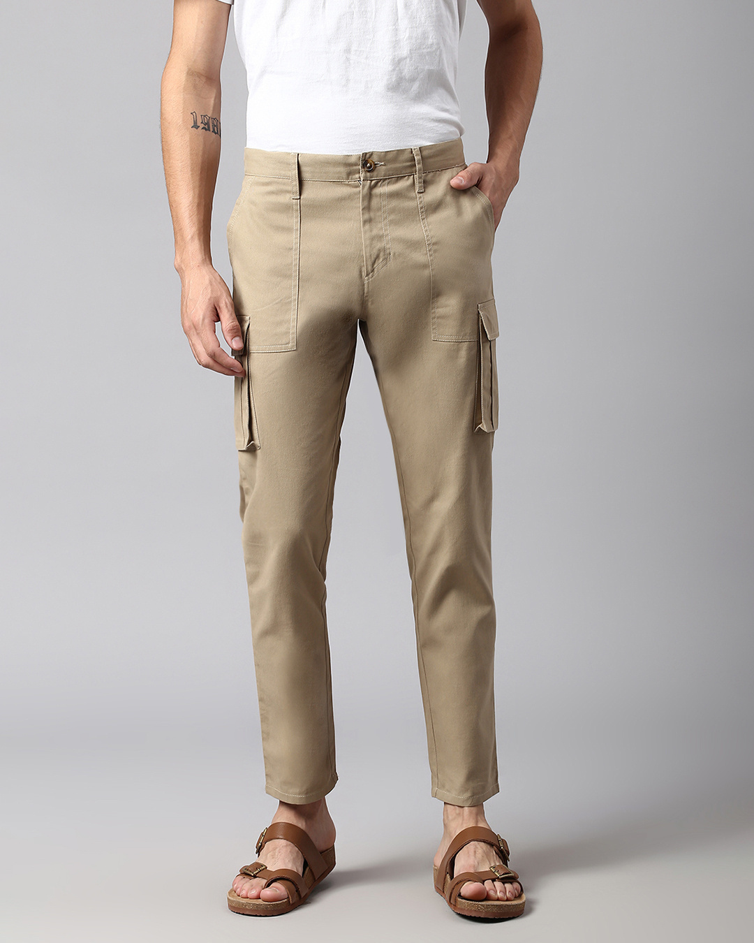 Buy Stone Slim Zip Detail Stretch Cargo Trousers from Next USA