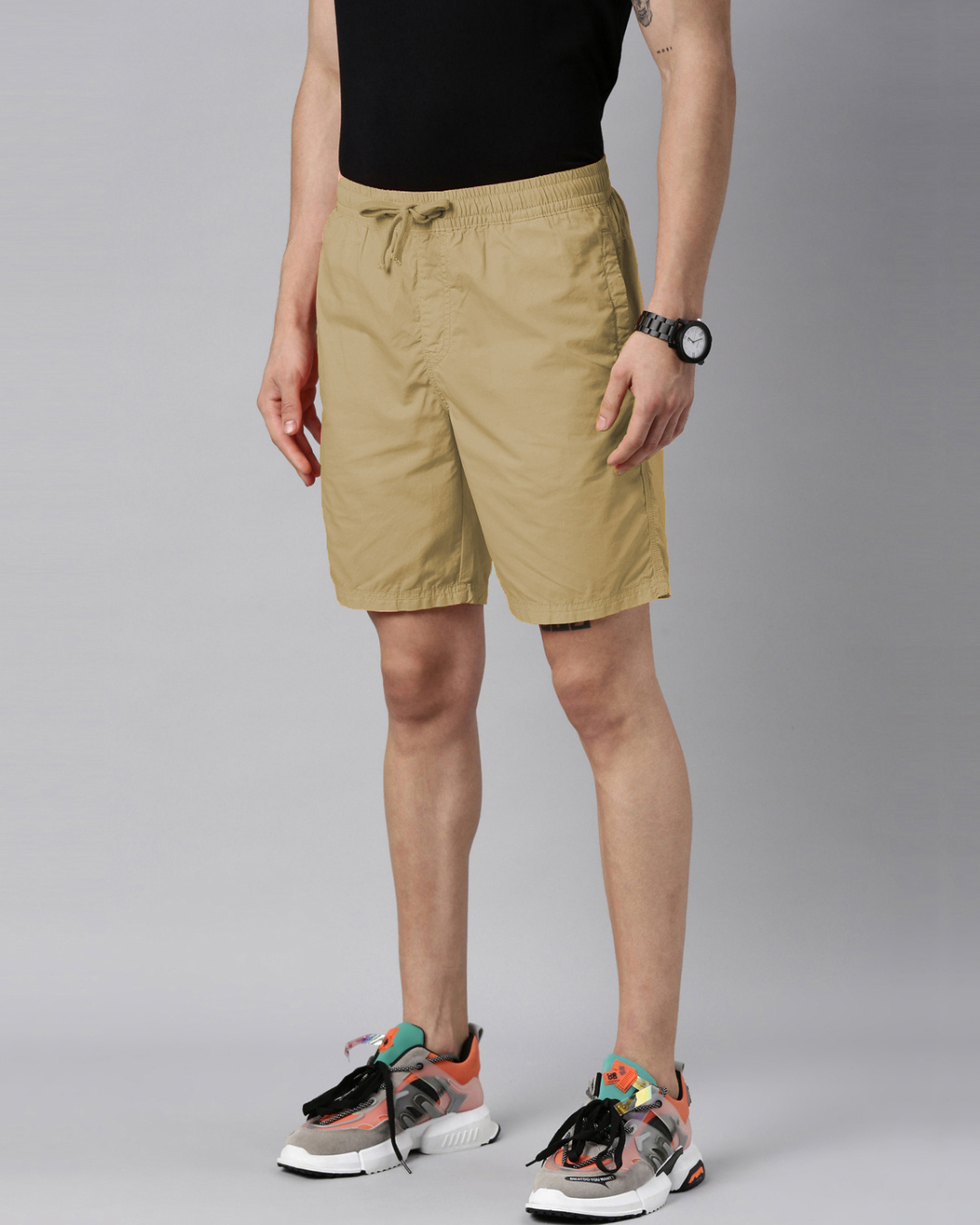 Shop Men's Beige Slim Fit Cotton Shorts-Back