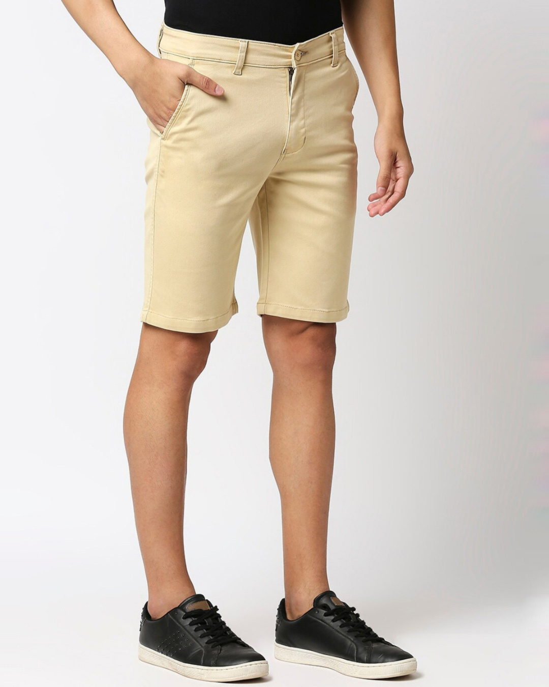 Shop Men's Beige Slim Fit Shorts-Back