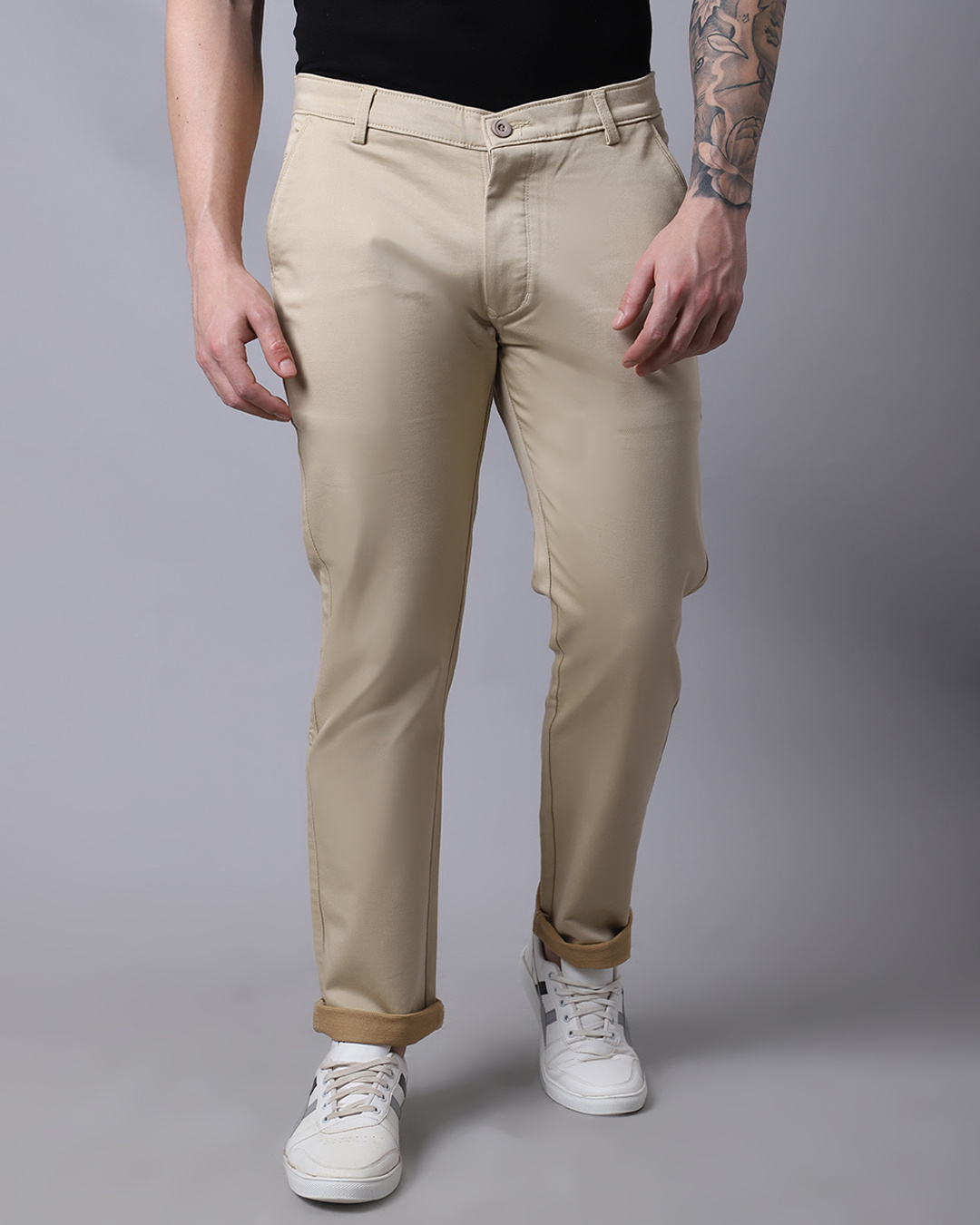 Buy Men's Beige Slim Fit Trousers Online at Bewakoof