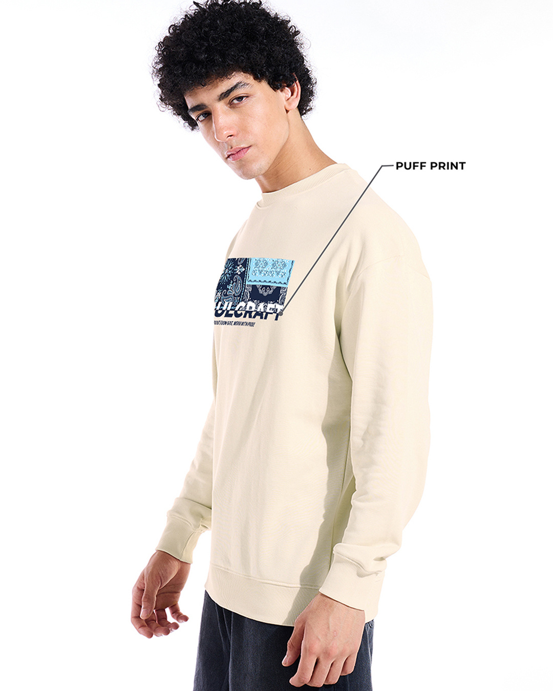 Shop Men's Beige Soul Craft Graphic Printed Oversized Sweatshirt-Back
