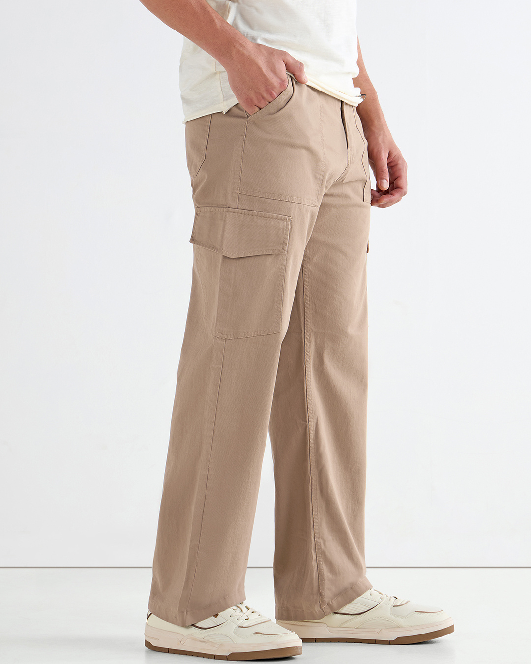 Shop Men's Beige Straight Fit Cargo Pants-Back