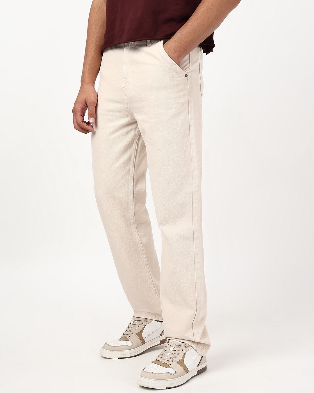 Shop Men's Beige Straight Fit Jeans-Back