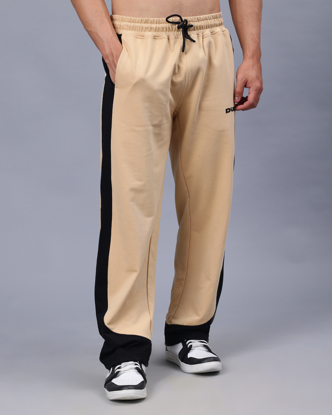 Shop Men's Beige Striped Relaxed Fit Track Pants-Back