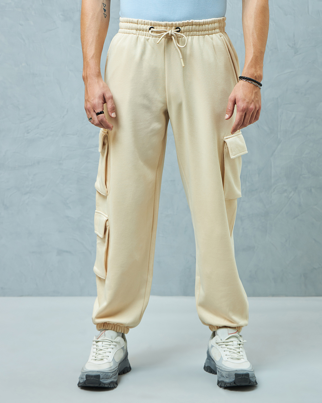 Buy Men's Beige Super Loose Fit Cargo Joggers Online at Bewakoof