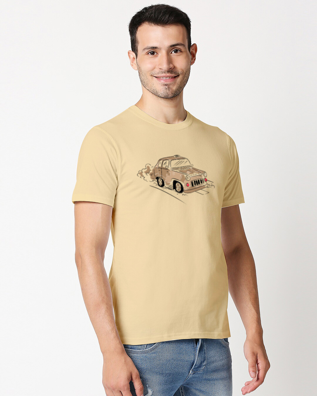 Shop Men's Beige Taxi Printed T-shirt-Back