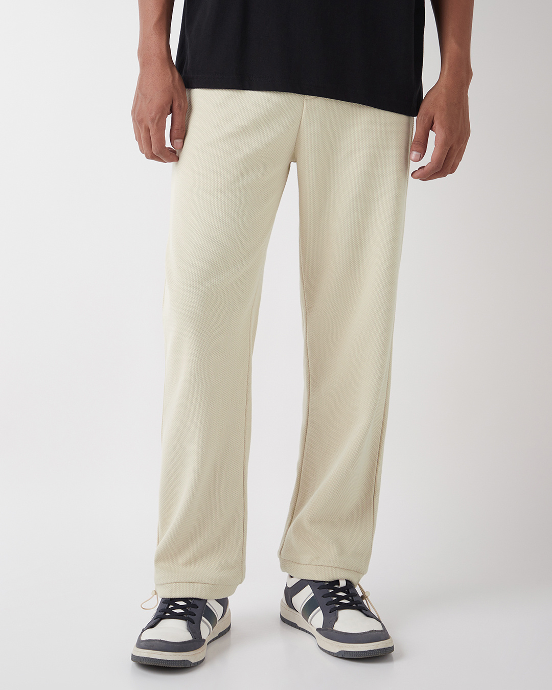 Shop Men's Beige Textured Oversized Parachute Pants-Back
