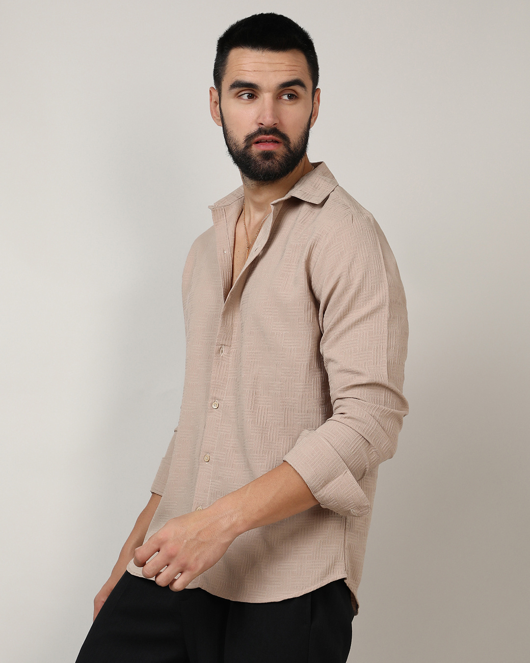 Shop Men's Beige Textured Shirt-Back