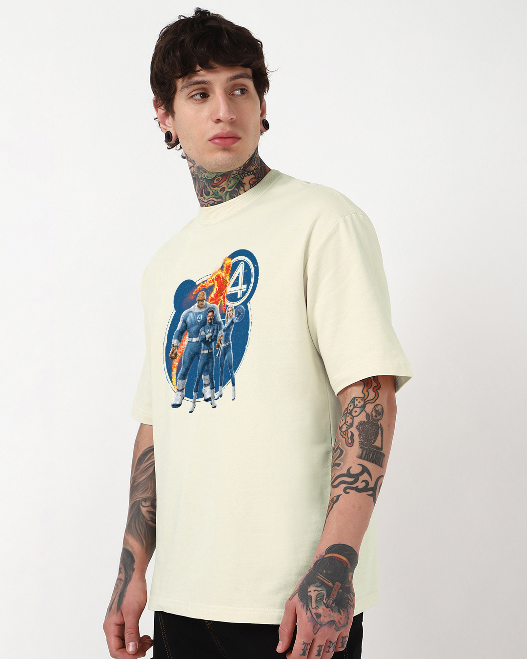 Shop Men's Beige The Fantastic Graphic Printed Oversized T-shirt-Back