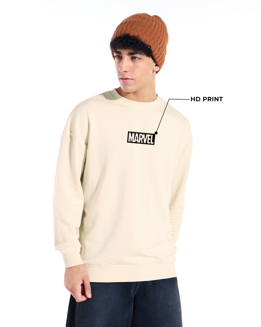 Shop Men's Beige Venom Graphic Printed Oversized Sweatshirt-Back