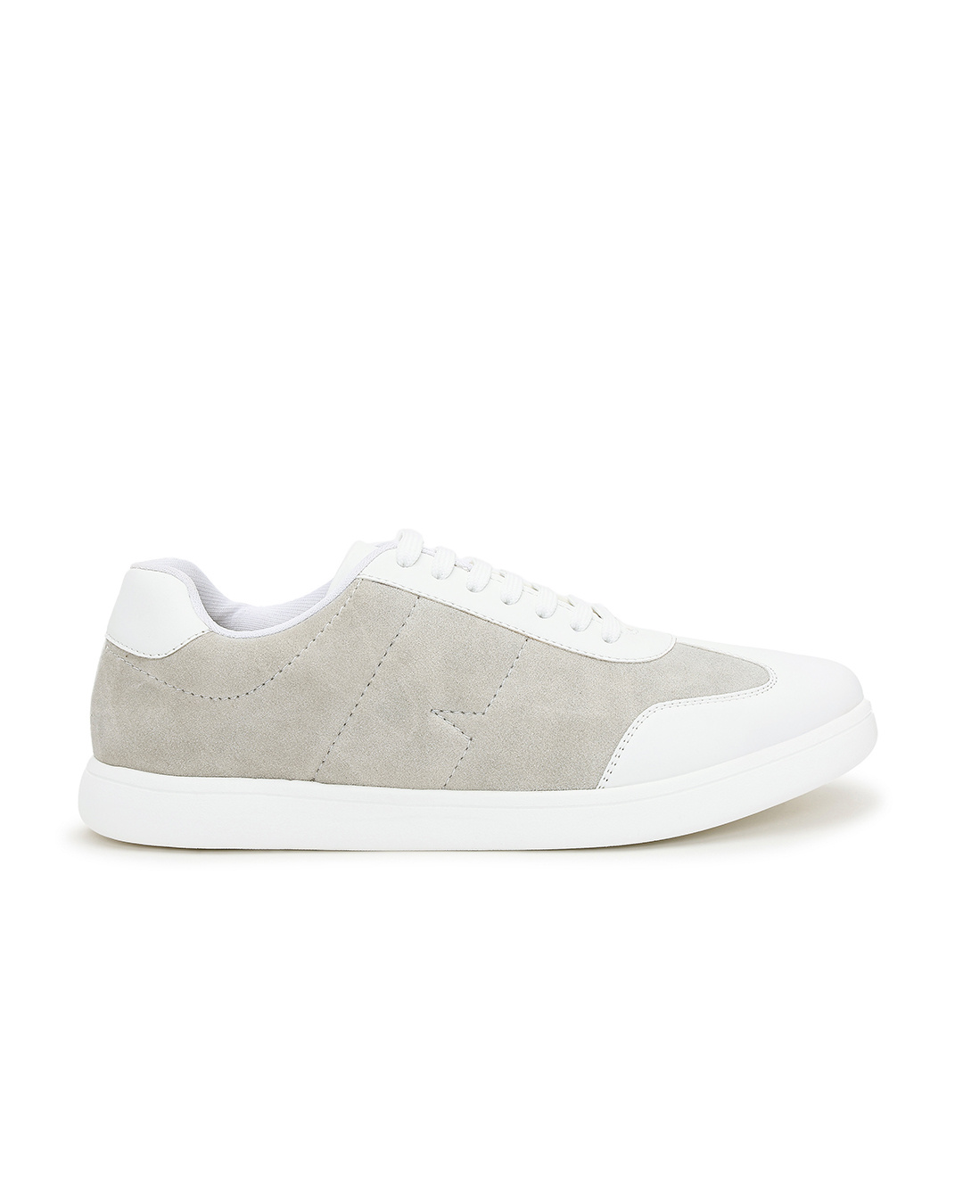 Shop Men's Beige & White Color Block Low-Top Sneakers-Back