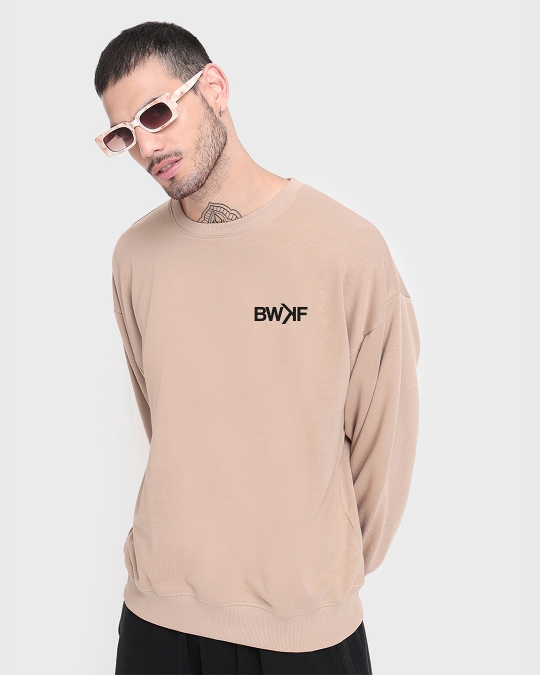 Shop Men's Beige WOW Typography Oversized Sweatshirt-Back