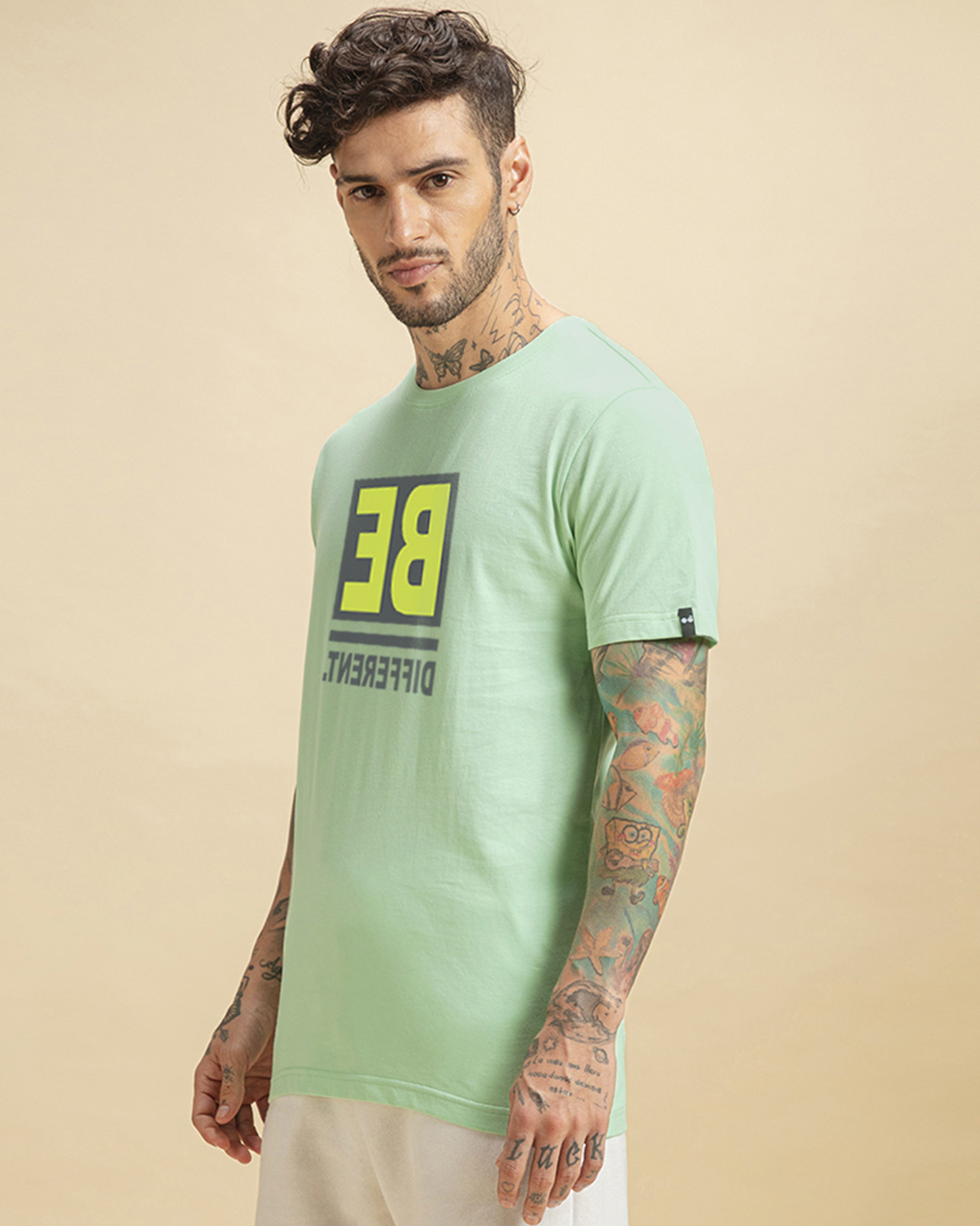 Shop Men's Bird Egg Green Be Different Typography T-shirt-Back