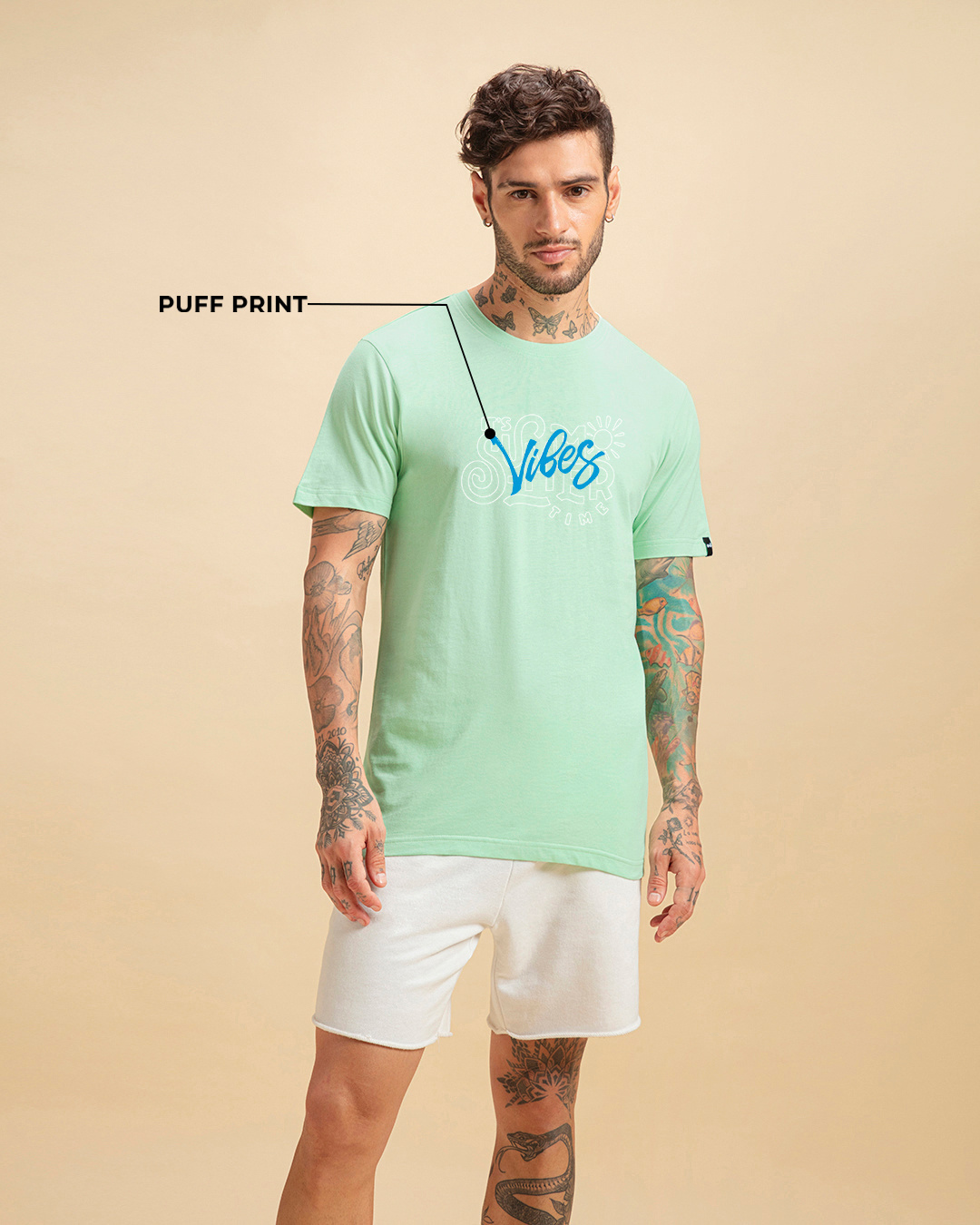 Shop Men's Bird Egg Green Heat Waves Graphic Printed T-shirt-Back
