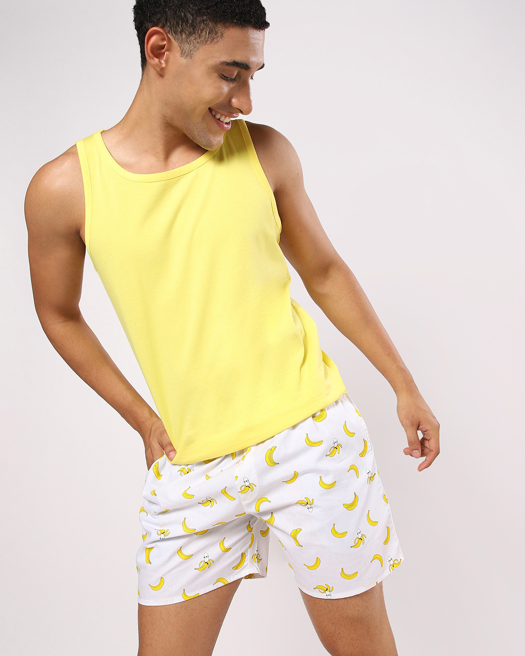 Shop Men's Birthday Yellow Bananas Print AOP Boxers-Back