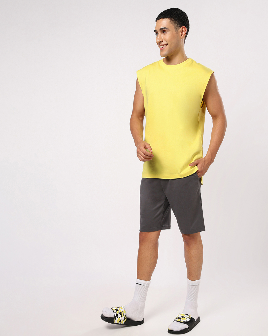 Shop Men's Yellow & Grey Oversized Co-ordinates-Back