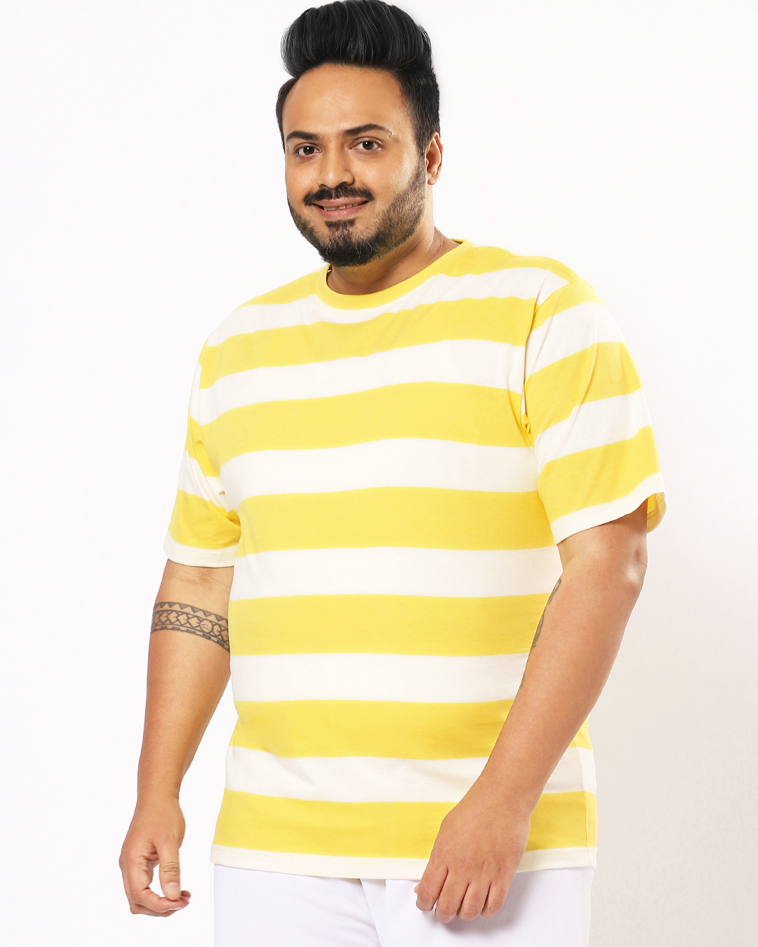 Shop Men's Birthday Yellow Plus Size Stripe Loose Fit T-shirt-Back