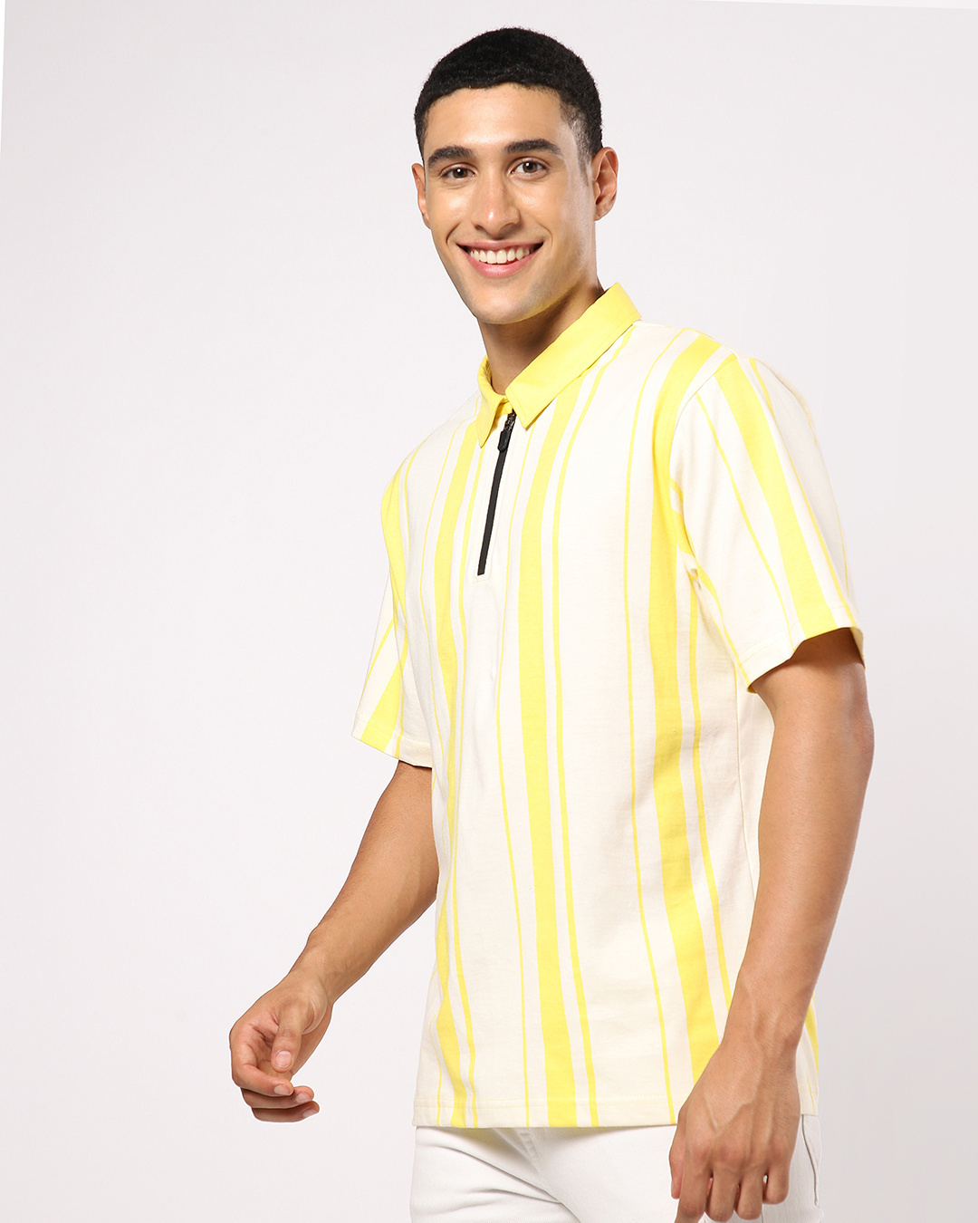 Shop Men's Birthday Yellow Stripe Oversized Polo T-shirt-Back