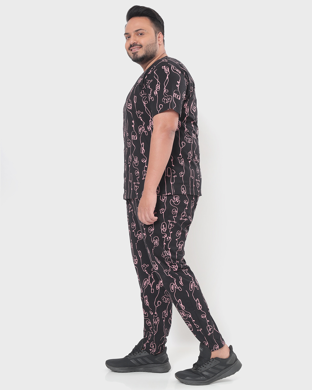 Shop Men's Black Abstract All Over Printed Plus Size Relaxed Fit Co-ords-Back