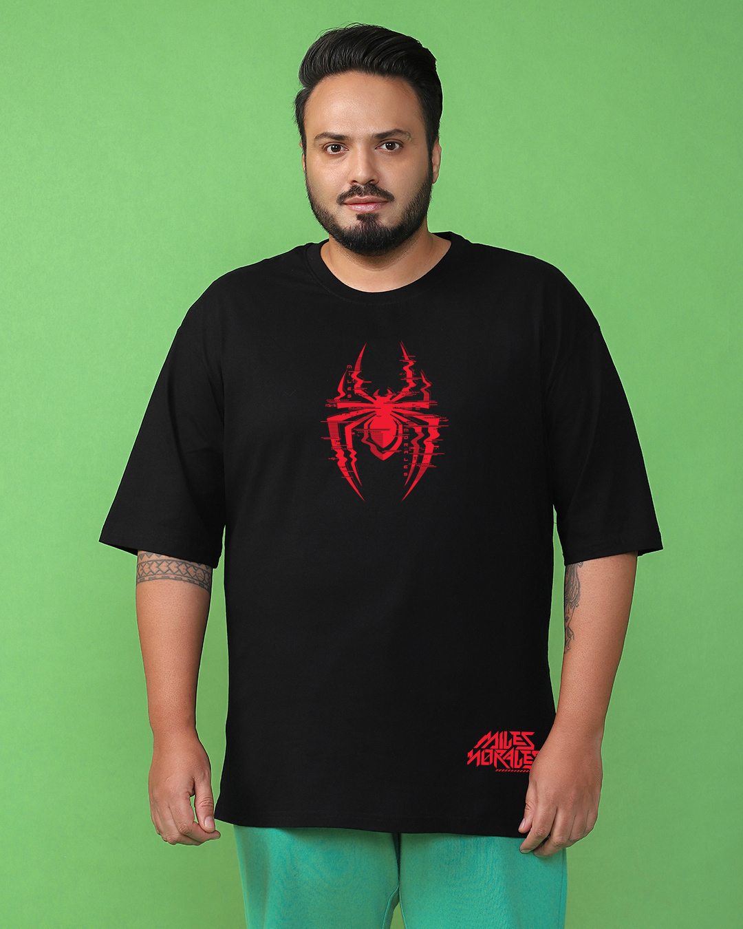 Shop Men's Black Across The Spiderverse Graphic Printed Oversized Plus Size T-shirt-Back