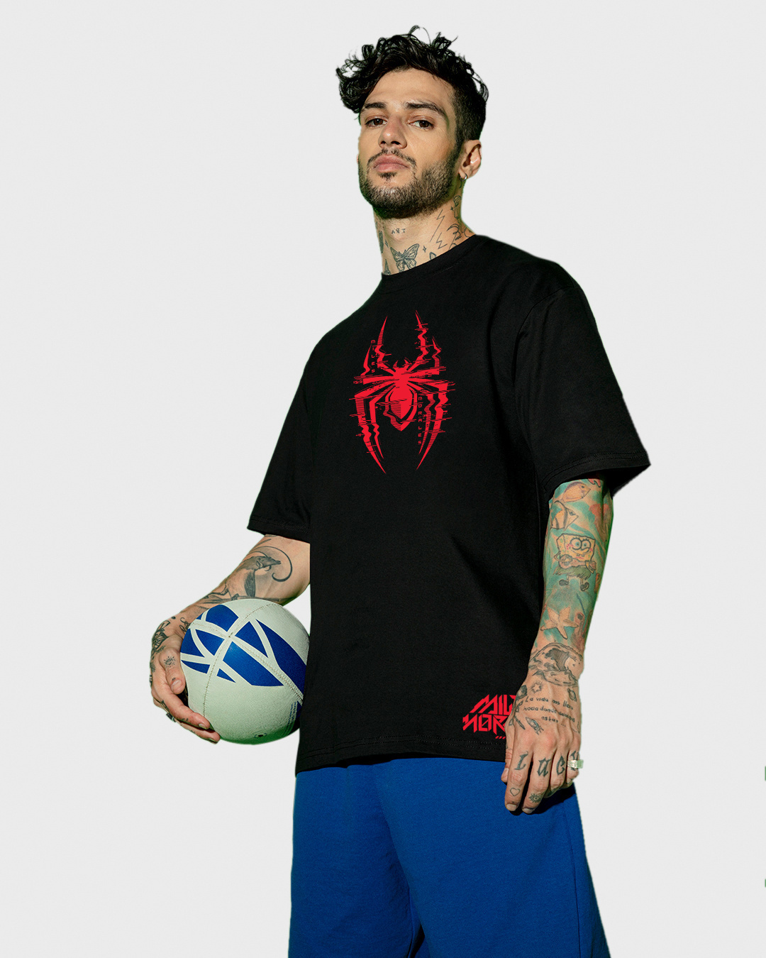 Shop Men's Black Across The Spiderverse Graphic Printed Oversized T-shirt-Back