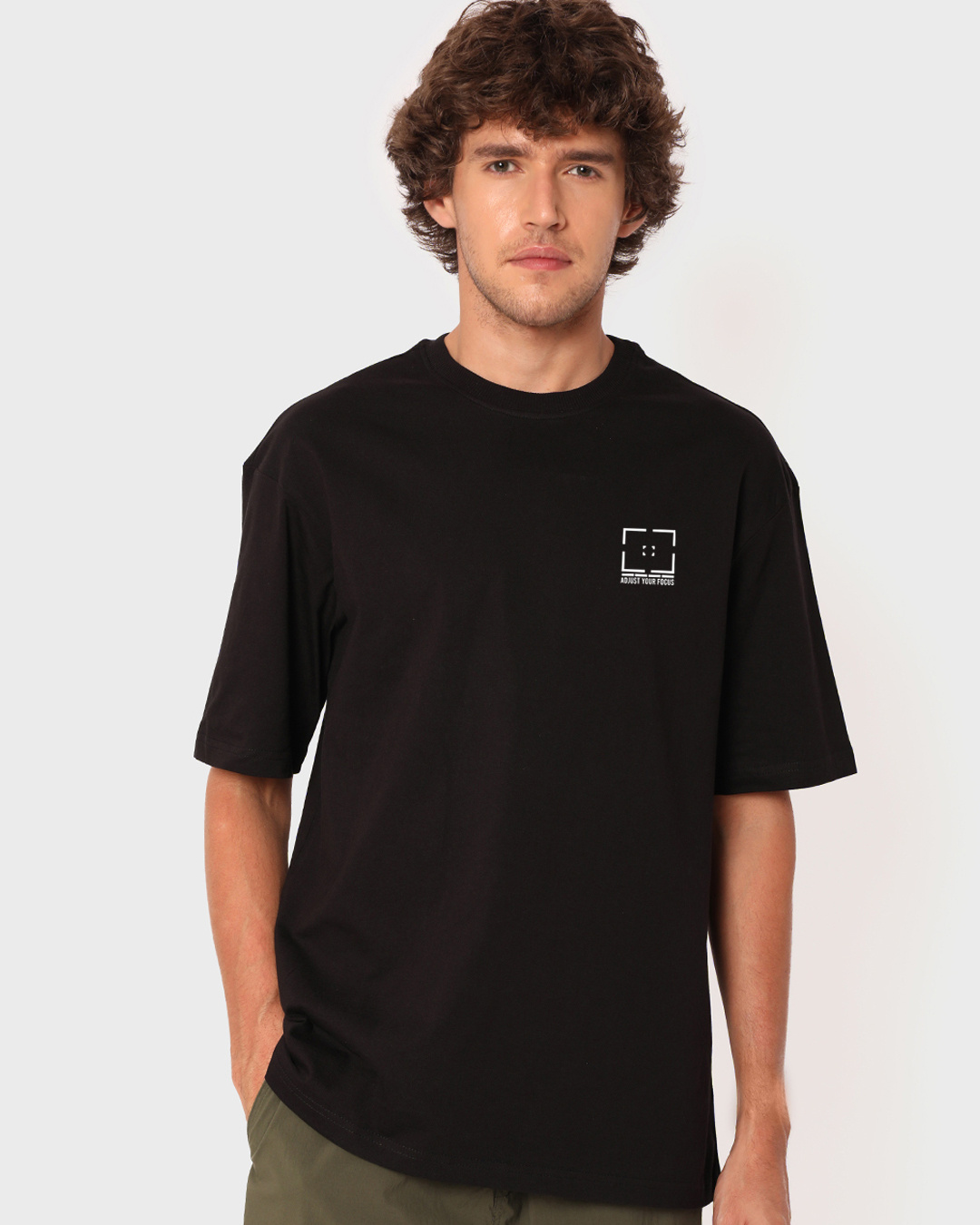 Shop Men's Black Adjust Your Focus Oversized T-shirt-Back