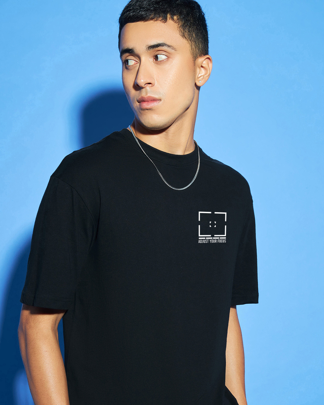 Shop Men's Black Adjust Your Focus Typography Oversized T-shirt-Back