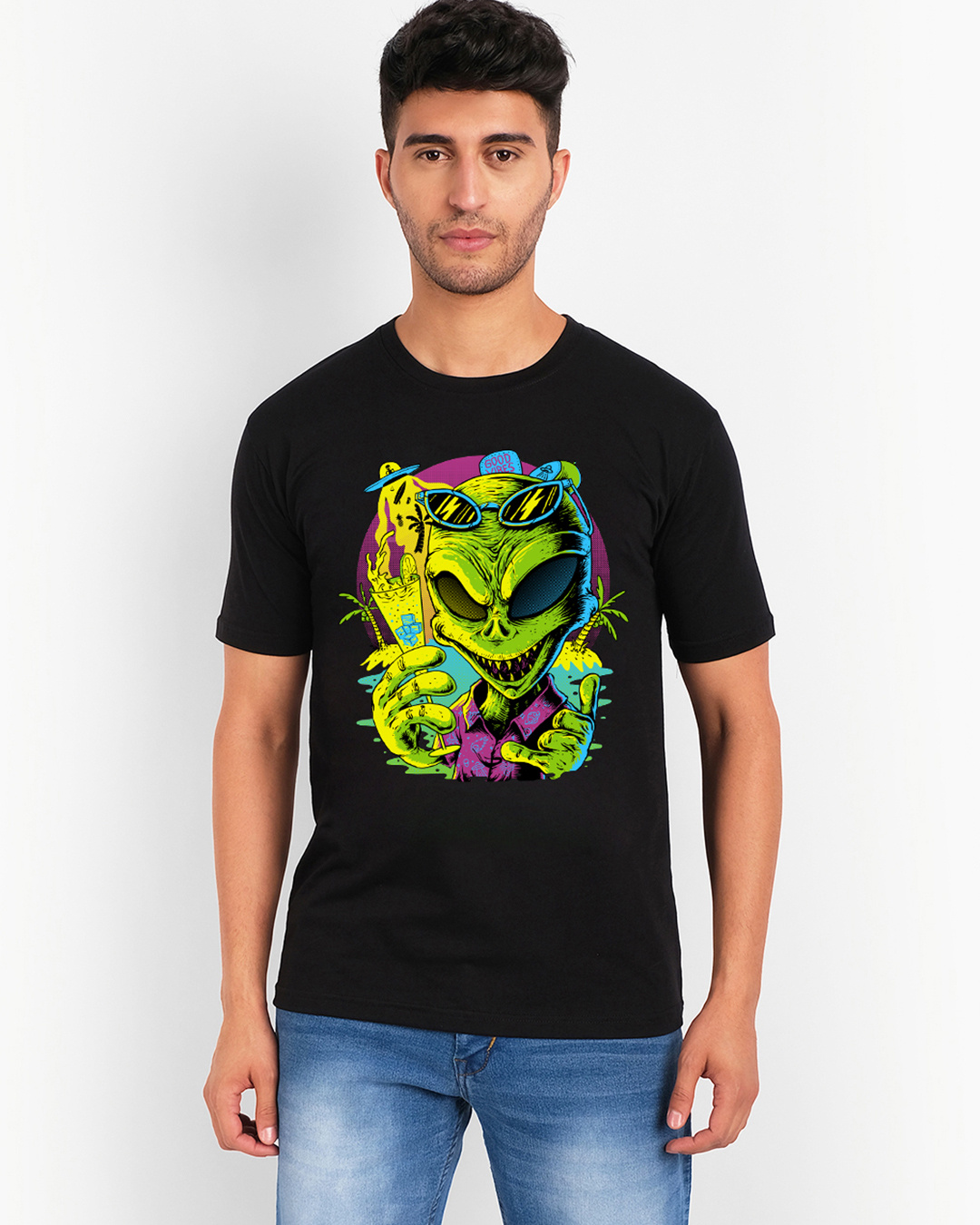 Buy Men's Black Alien Graphic Printed T-shirt Online at Bewakoof