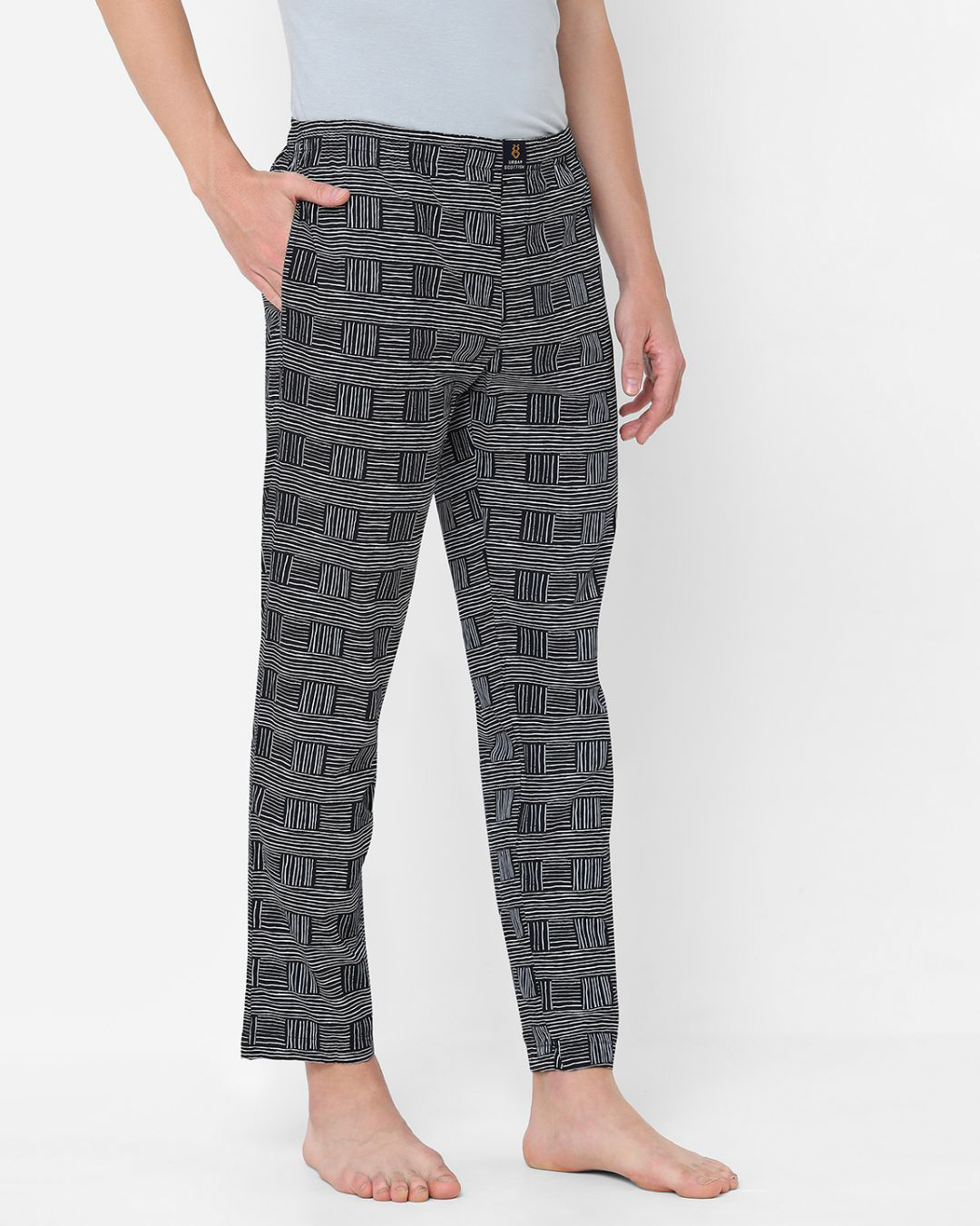 Shop Men's Black All Over Abstract Printed Cotton Lounge Pants-Back