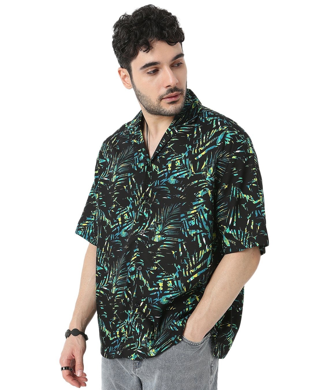 Shop Men's Black All Over Abstract Printed Relaxed Fit Shirt-Back