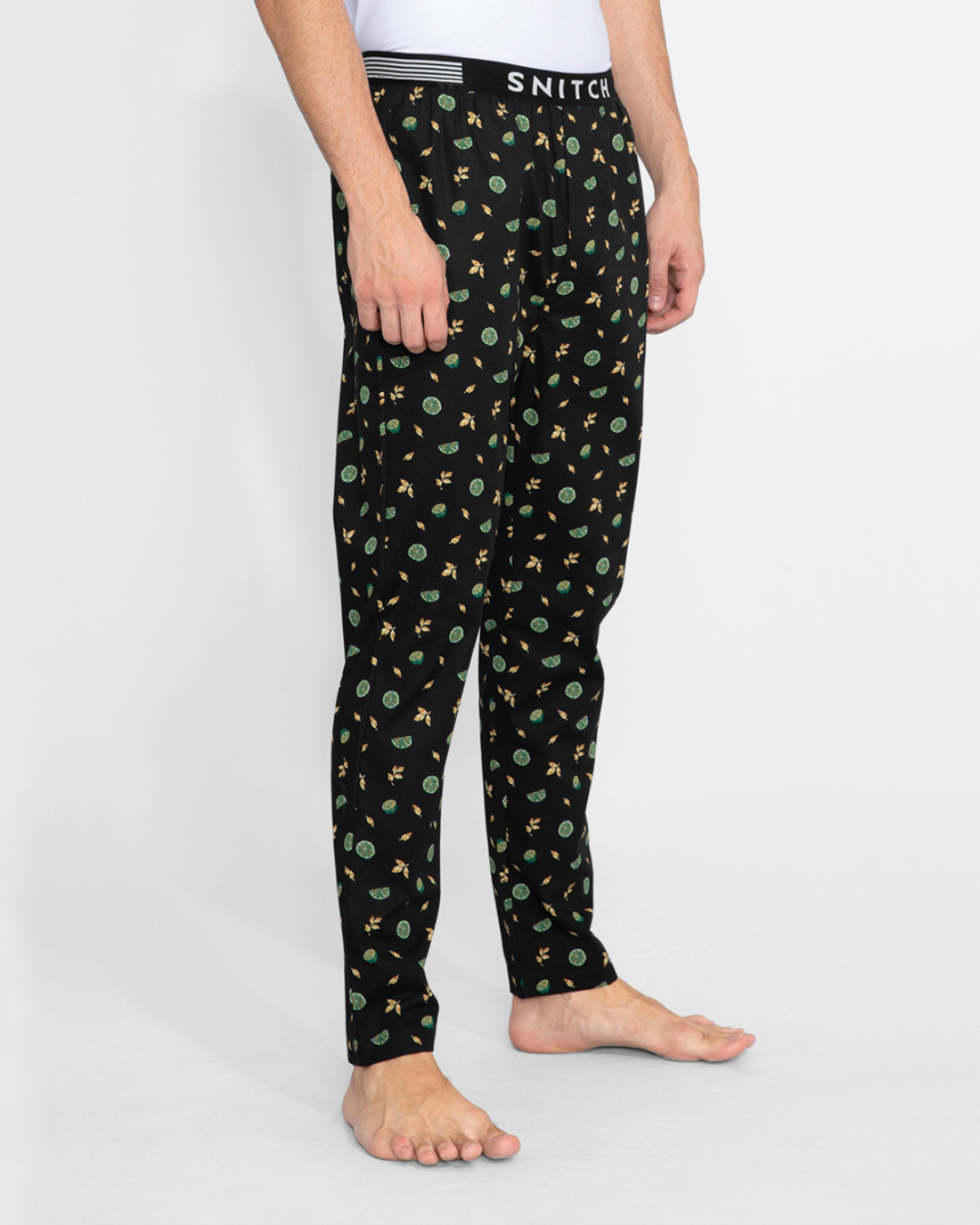 Shop Men's Black All Over Citrus Fruits Printed Cotton Pyjamas-Back