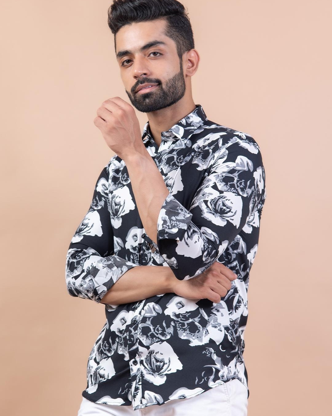 Shop Men's Black All Over Floral Printed Relaxed Fit Shirt-Back
