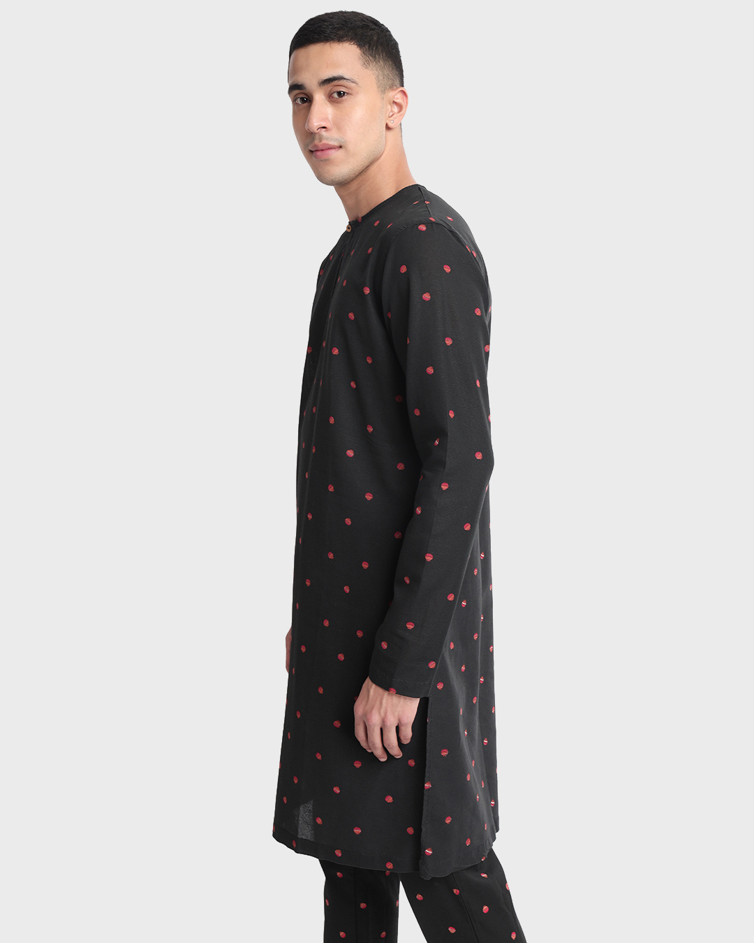 Shop Men's Black All Over Mataka Printed Relaxed Fit Mid Kurta-Back