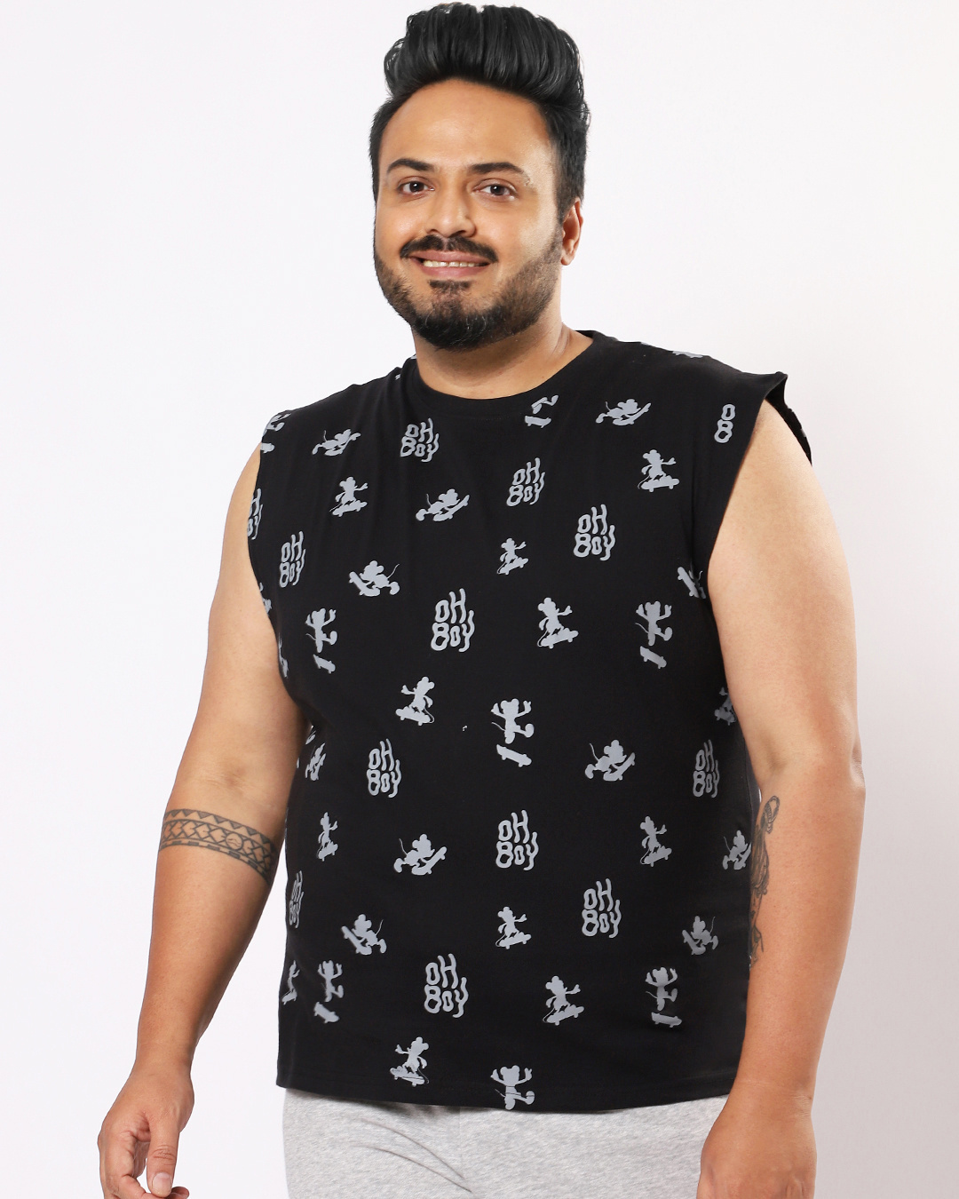 Shop Men's Black All Over Mickey Printed Plus Size Vest-Back