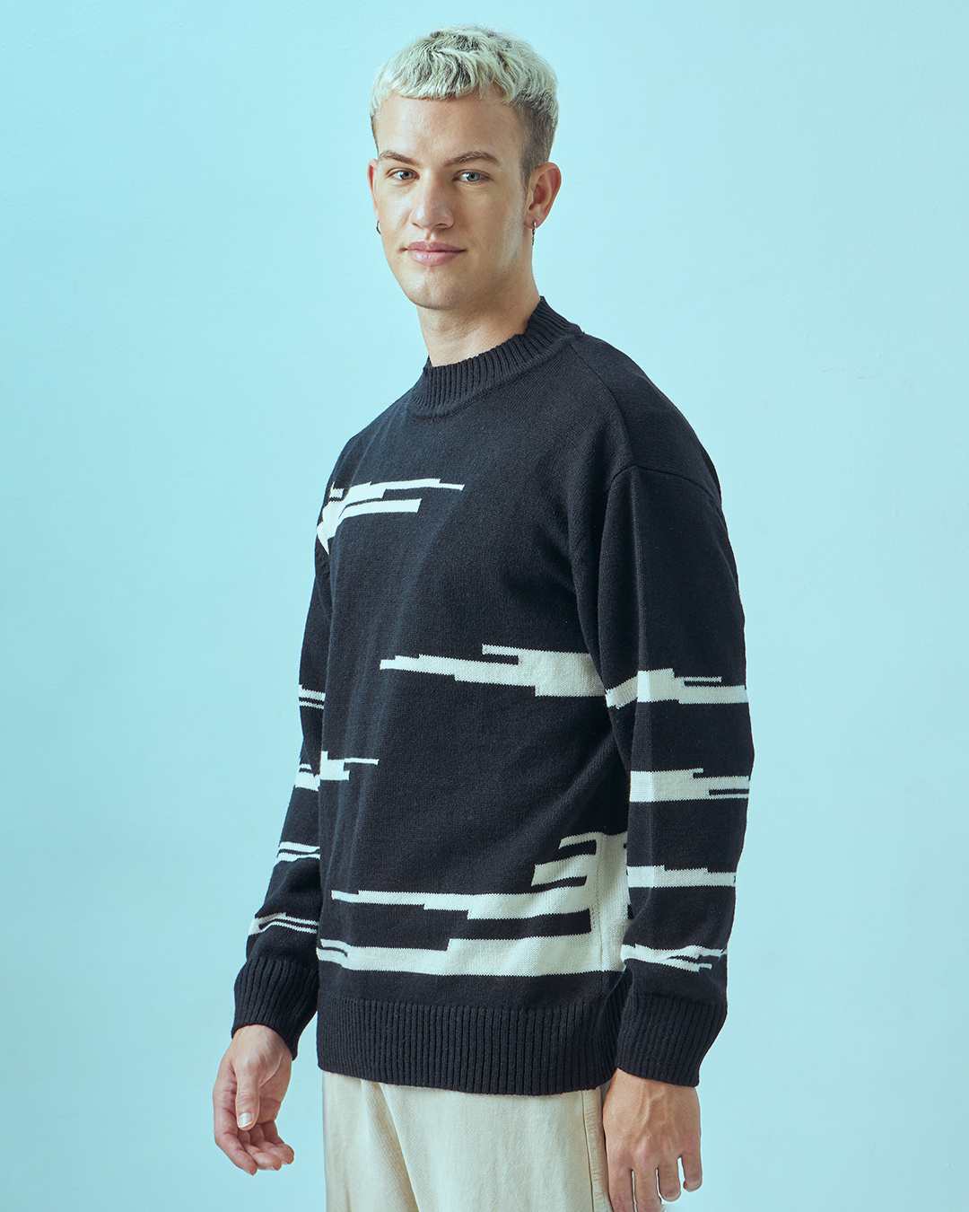 Shop Men's Black All Over Printed Flatknit Sweater-Back