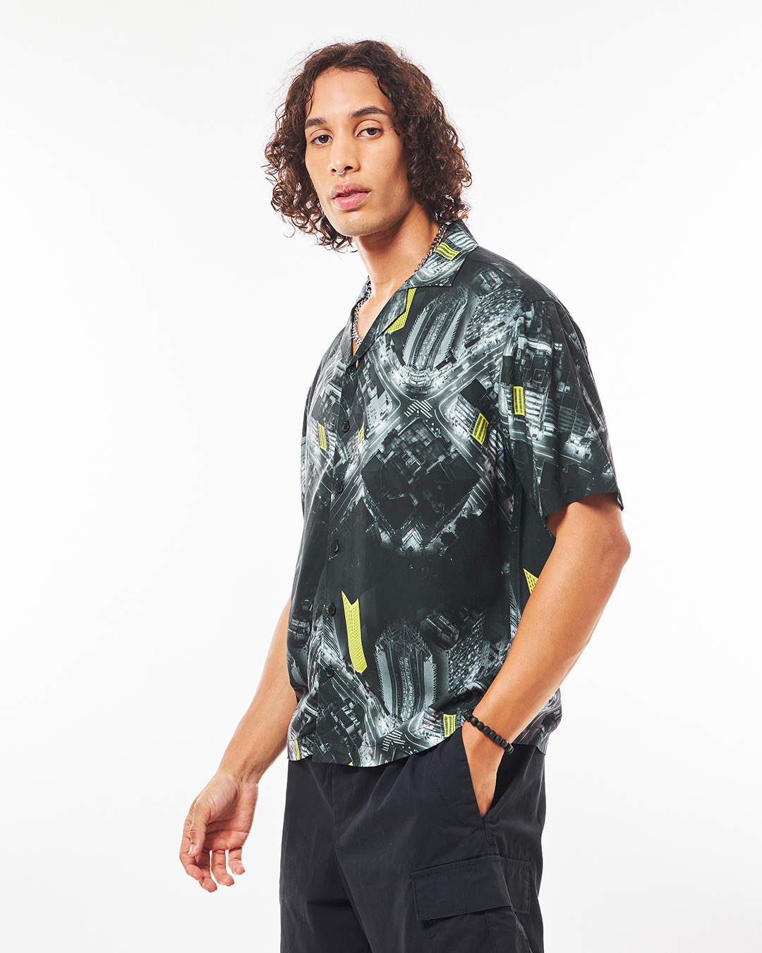 Shop Men's Black All Over Printed Oversized Shirt-Back