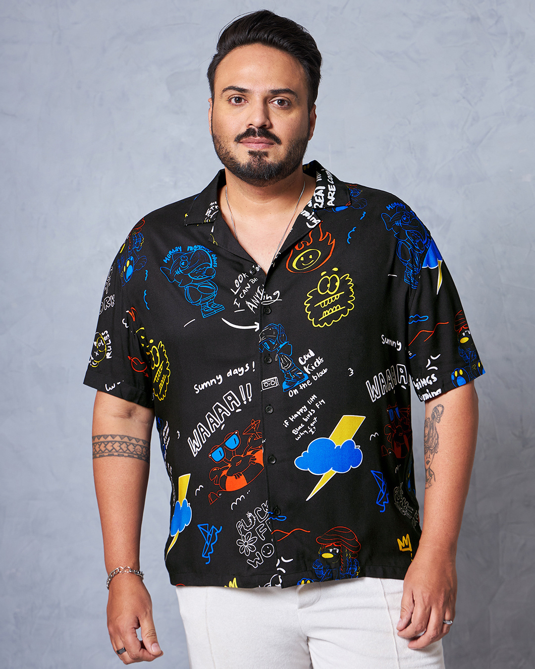 Shop Men's Black All Over Printed Oversized Plus Size Shirt-Back