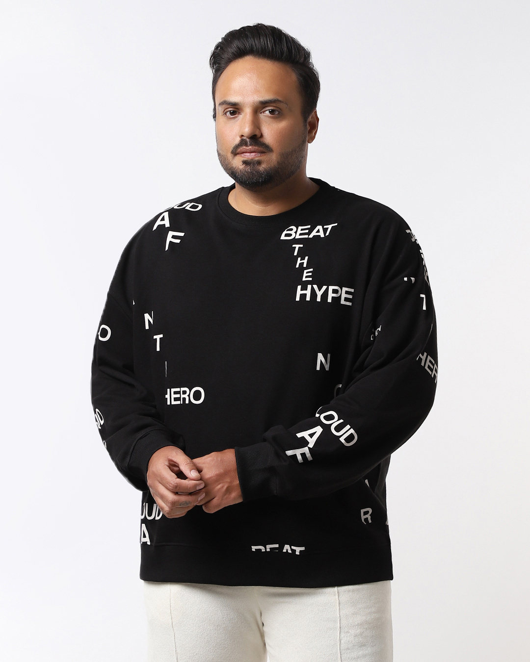 Shop Men's Black All Over Printed Oversized Plus Size Sweatshirt-Back