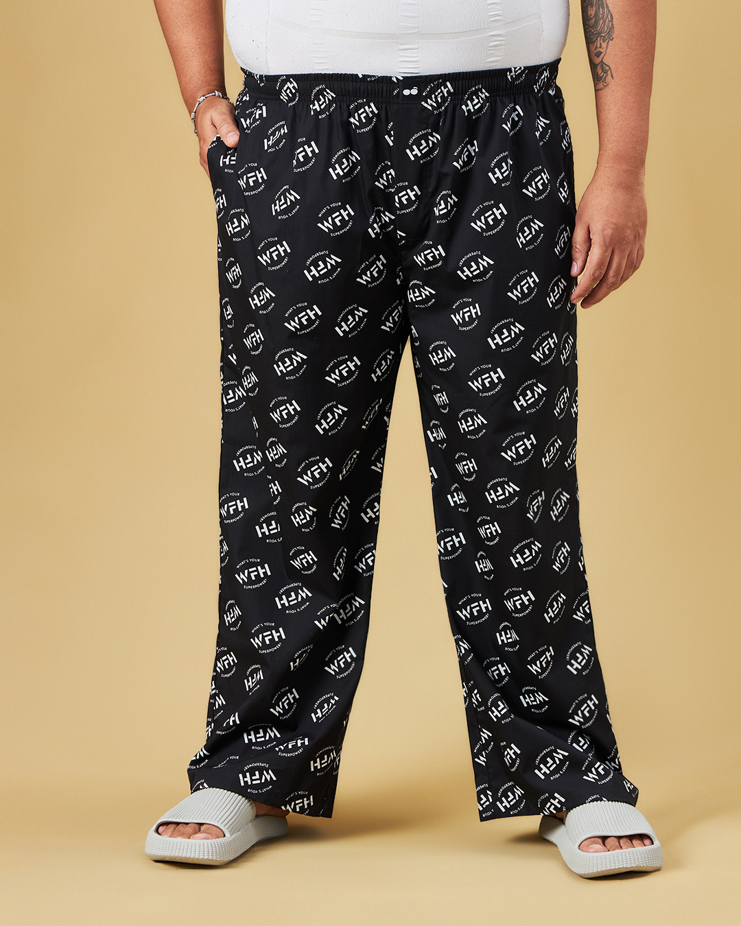 Shop Men's Black All Over Printed Oversized Plus Size Pyjamas-Back