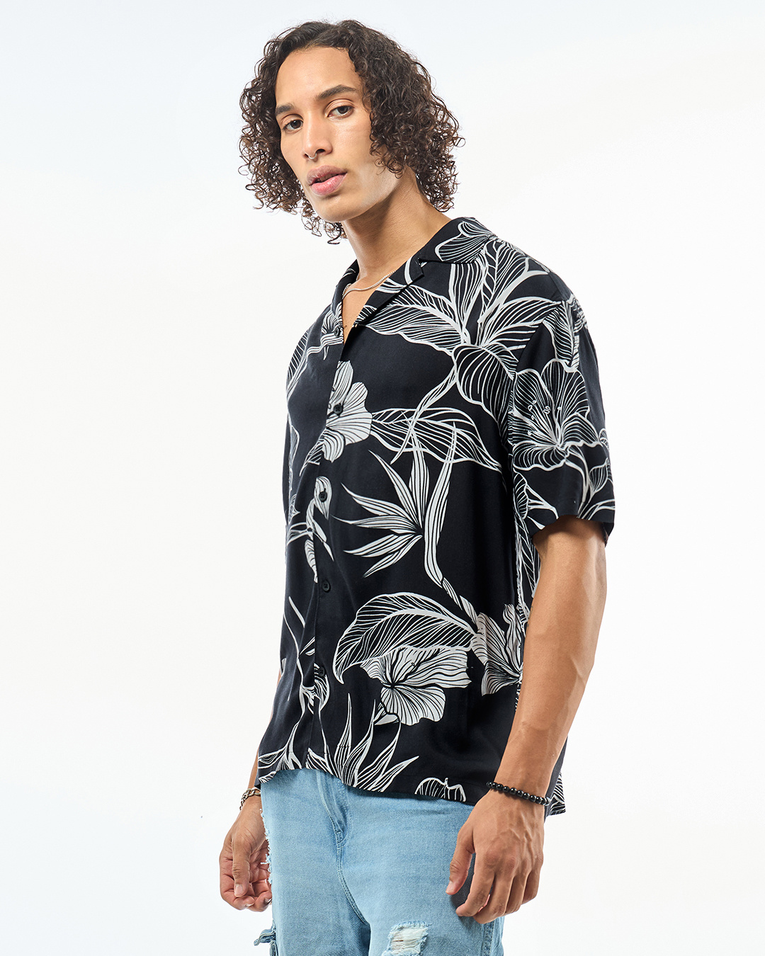 Shop Men's Black All Over Printed Oversized Shirt-Back