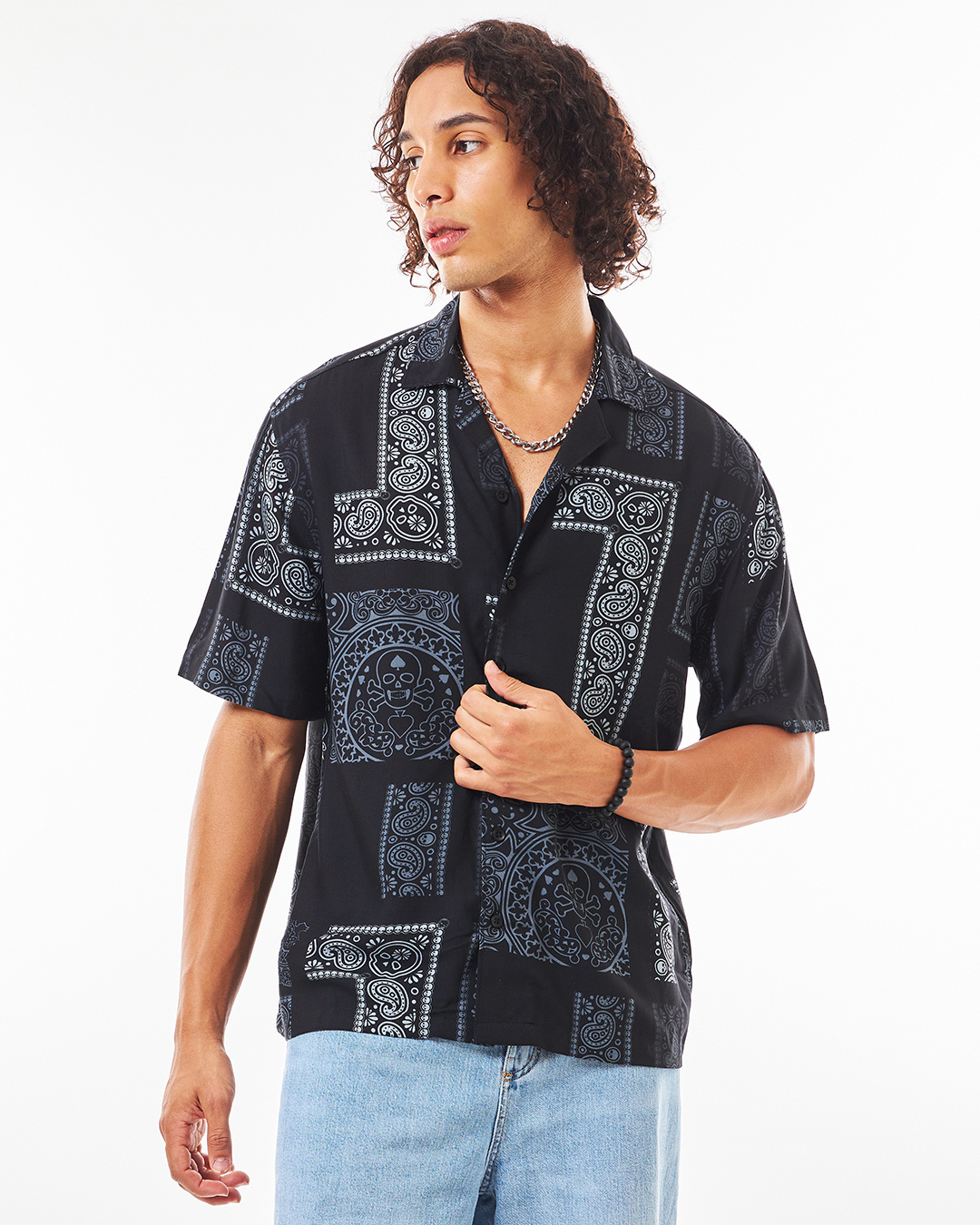 Shop Men's Black All Over Printed Oversized Shirt-Back