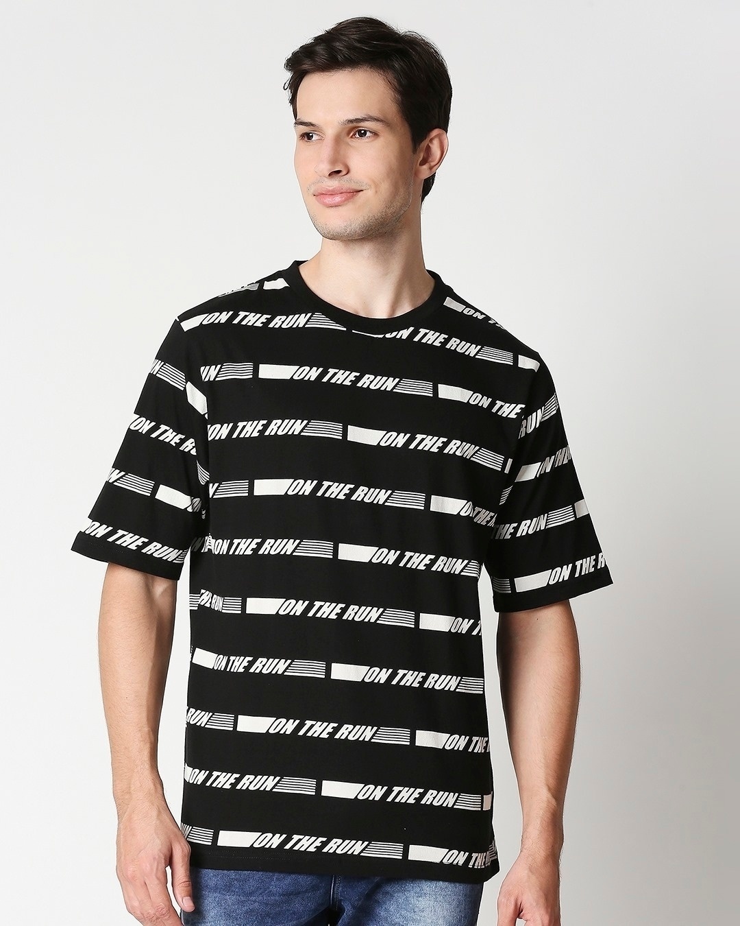 Shop Men's Black All Over Printed Oversized T-shirt-Back