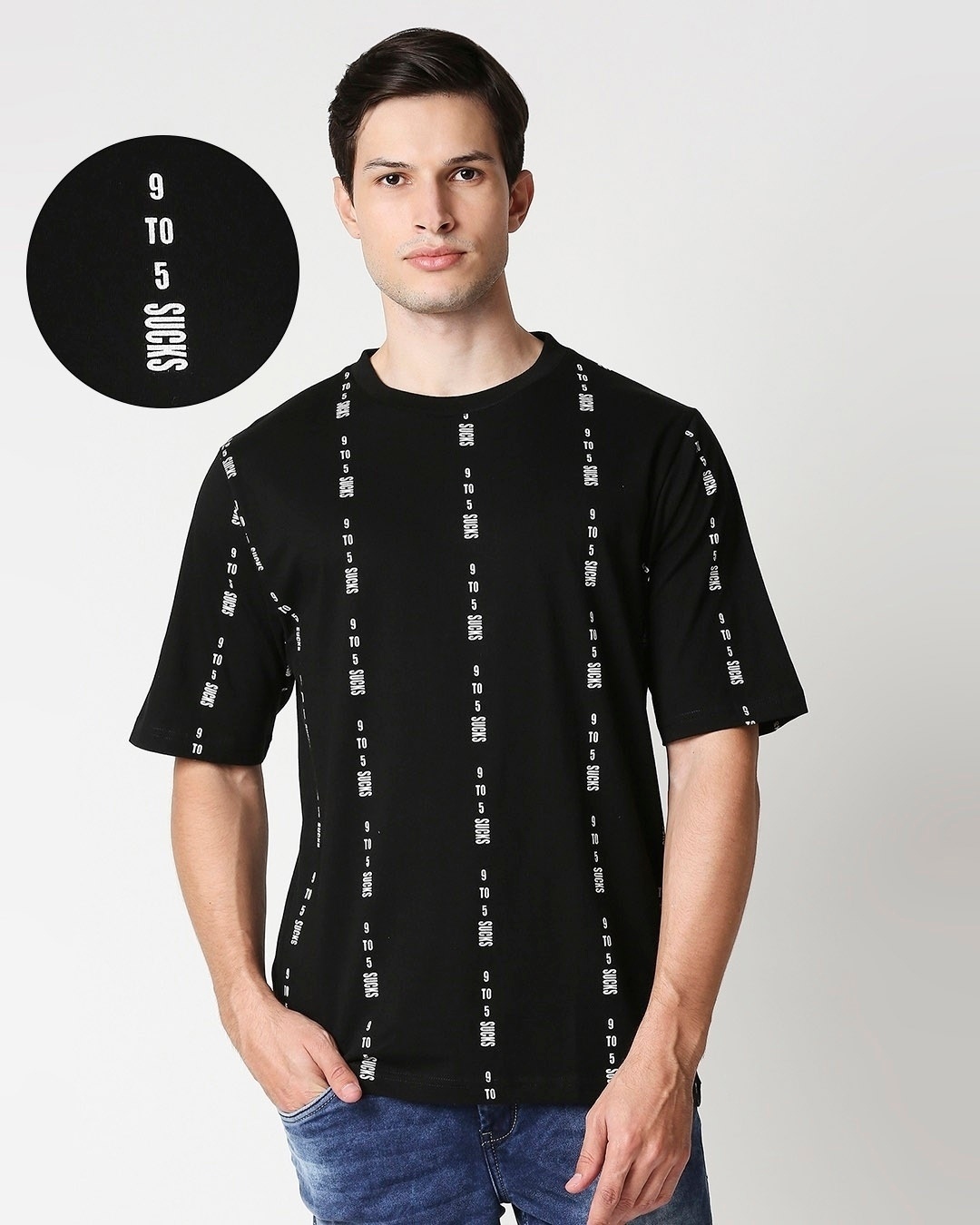 Shop Men's Black All Over Printed Oversized T-shirt-Back