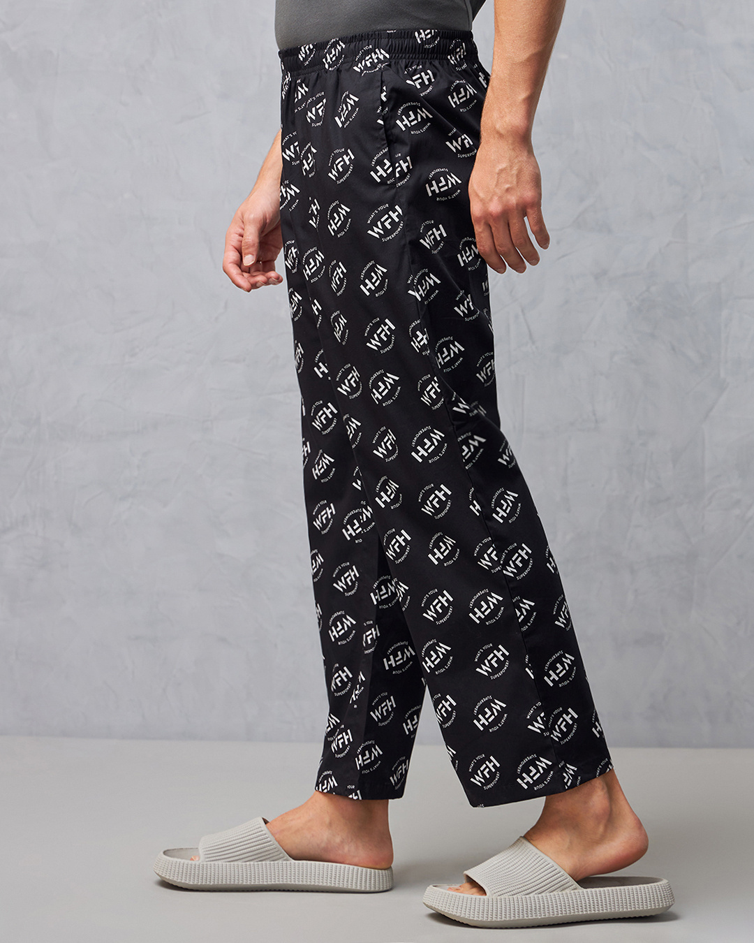 Shop Men's Black All Over Printed Oversized Pyjamas-Back