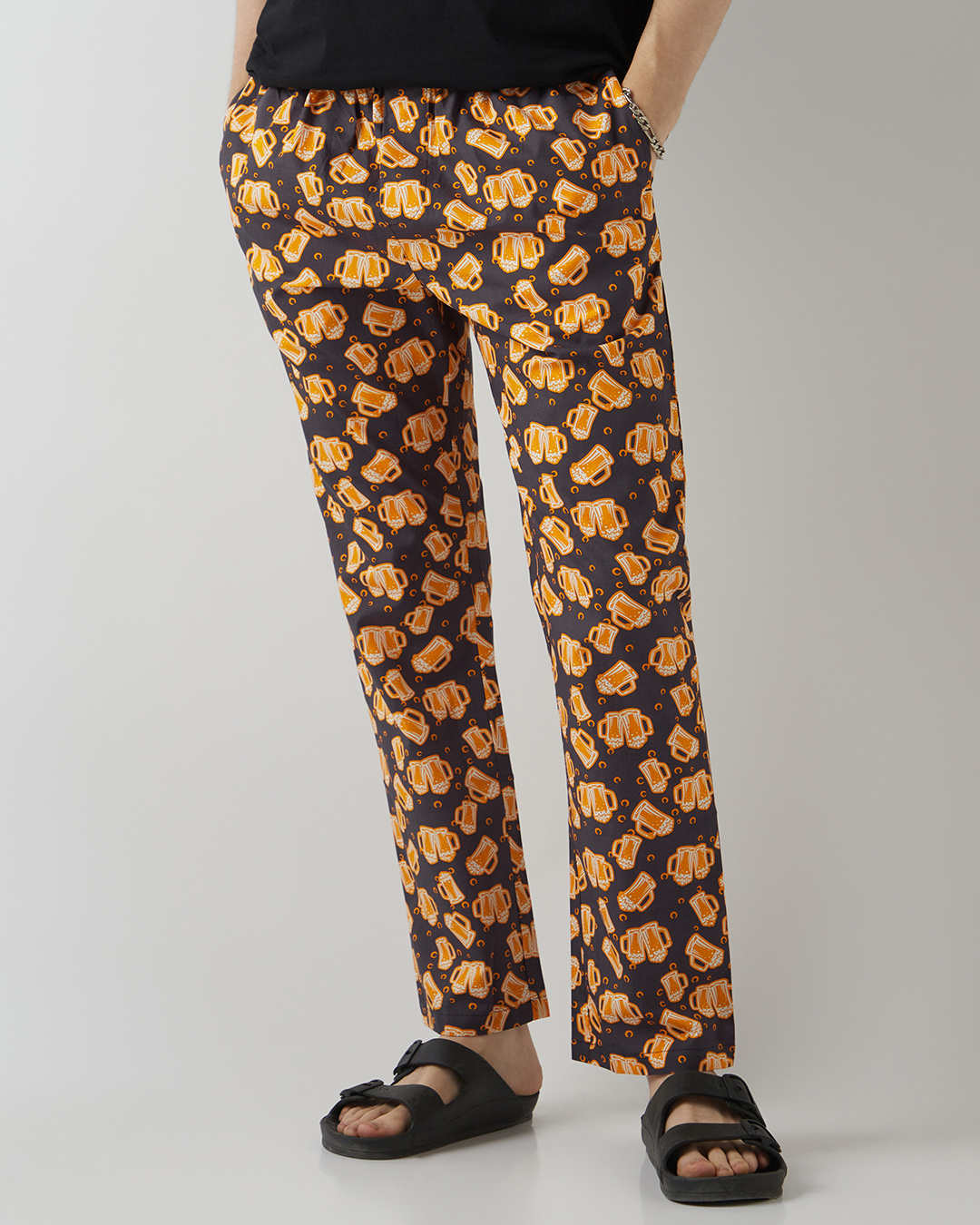 Shop Men's Grey All Over Printed Pyjamas-Back