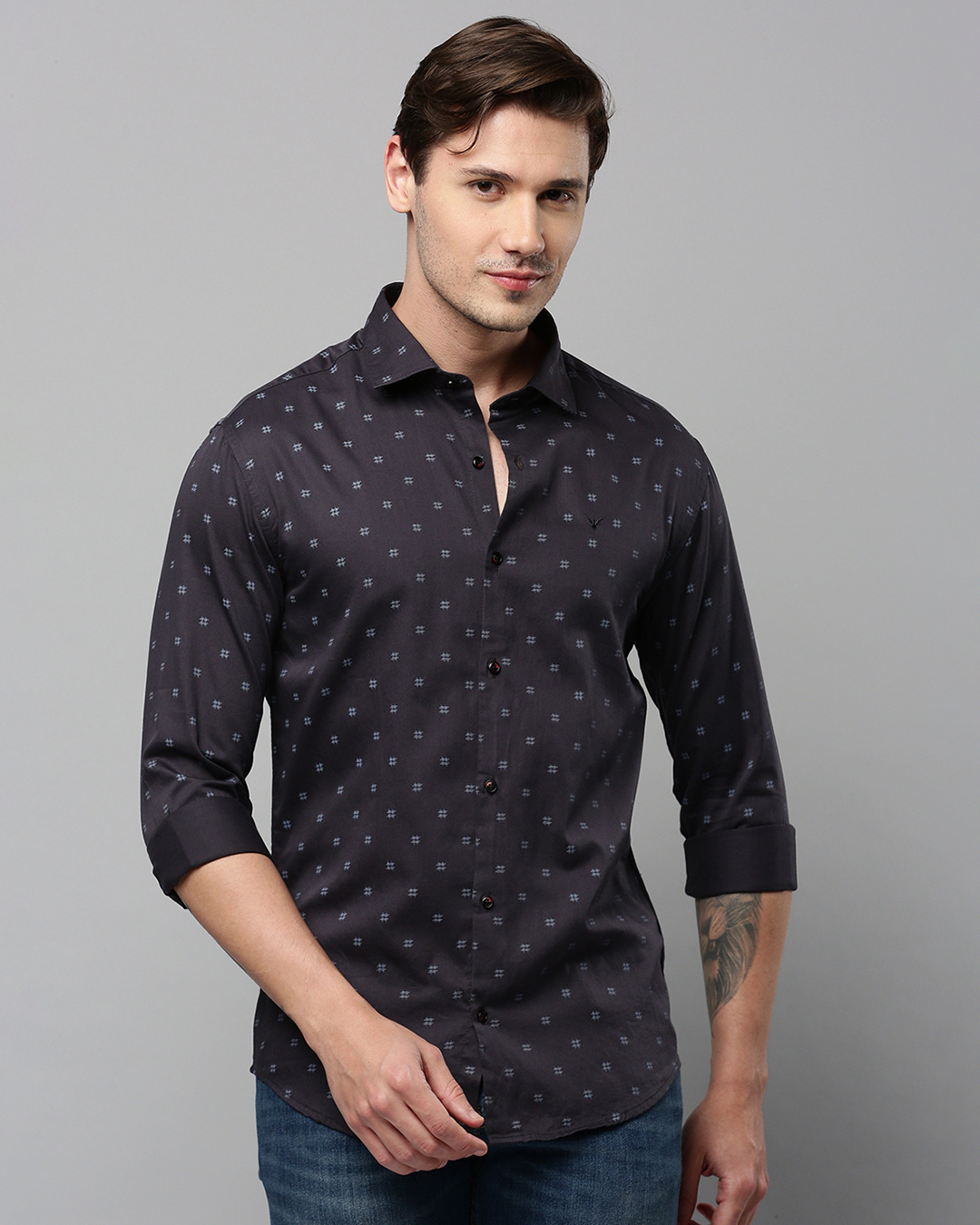 Shop Men's Black All Over Printed Slim Fit Shirt-Back