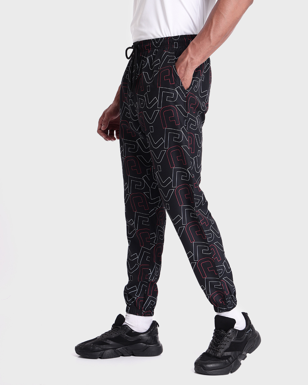 Shop Men's Black All Over Printed Training Joggers-Back