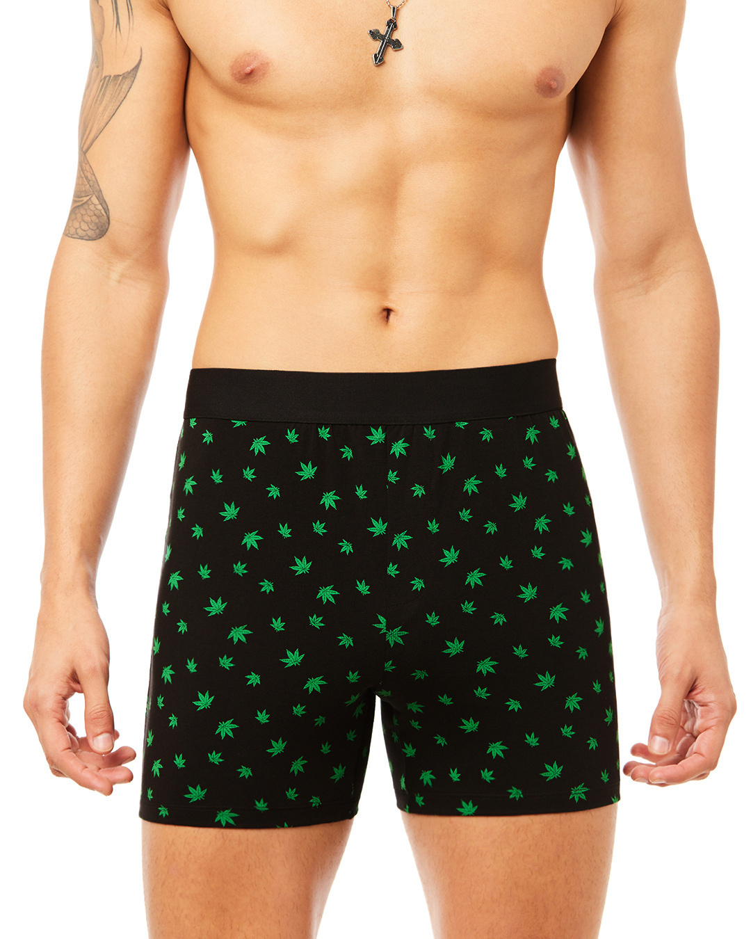 Shop Men's Black All Over Weed Printed Knit Boxers-Back
