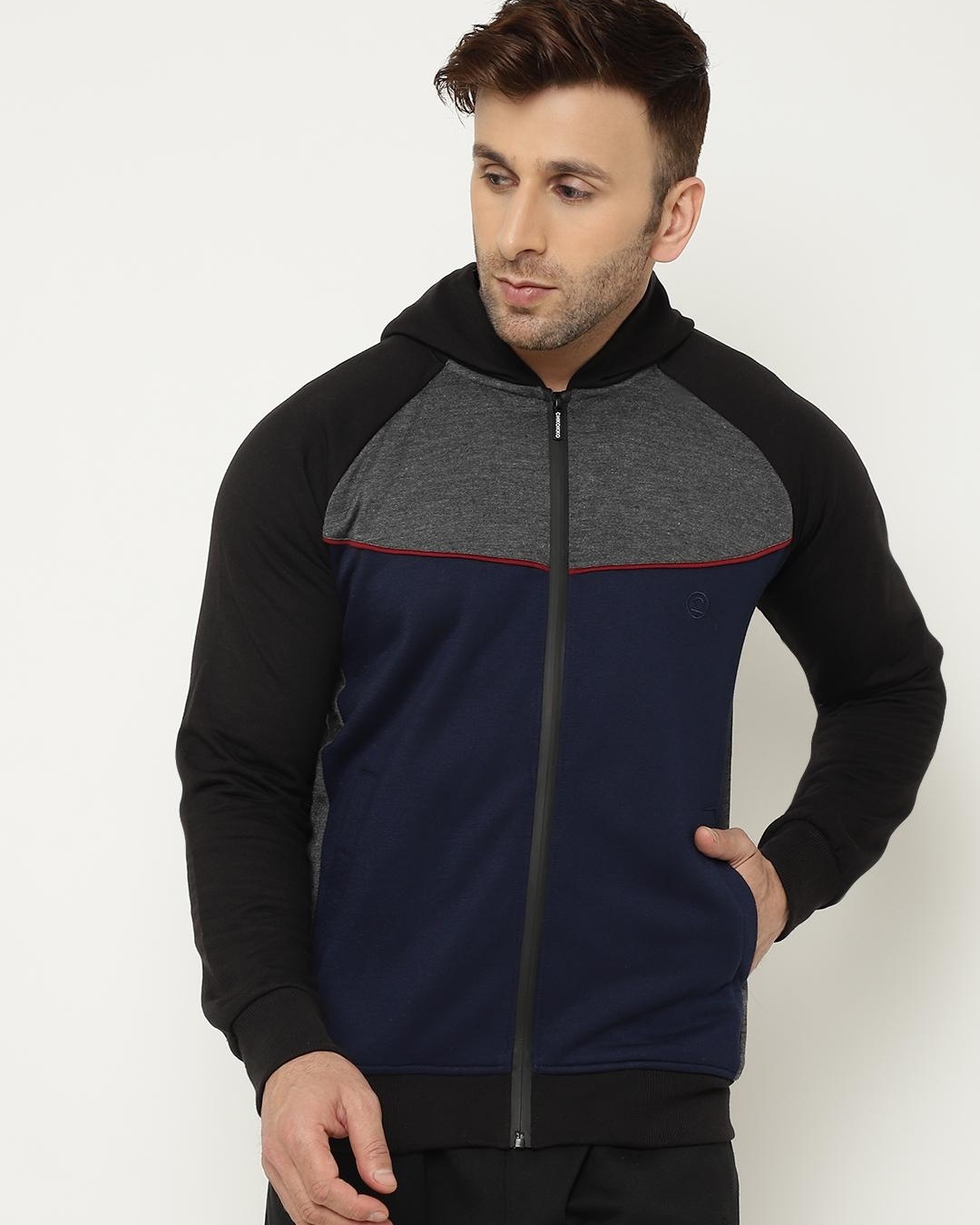 Buy Men's Black & Blue Color Block Hooded Jacket Online at Bewakoof