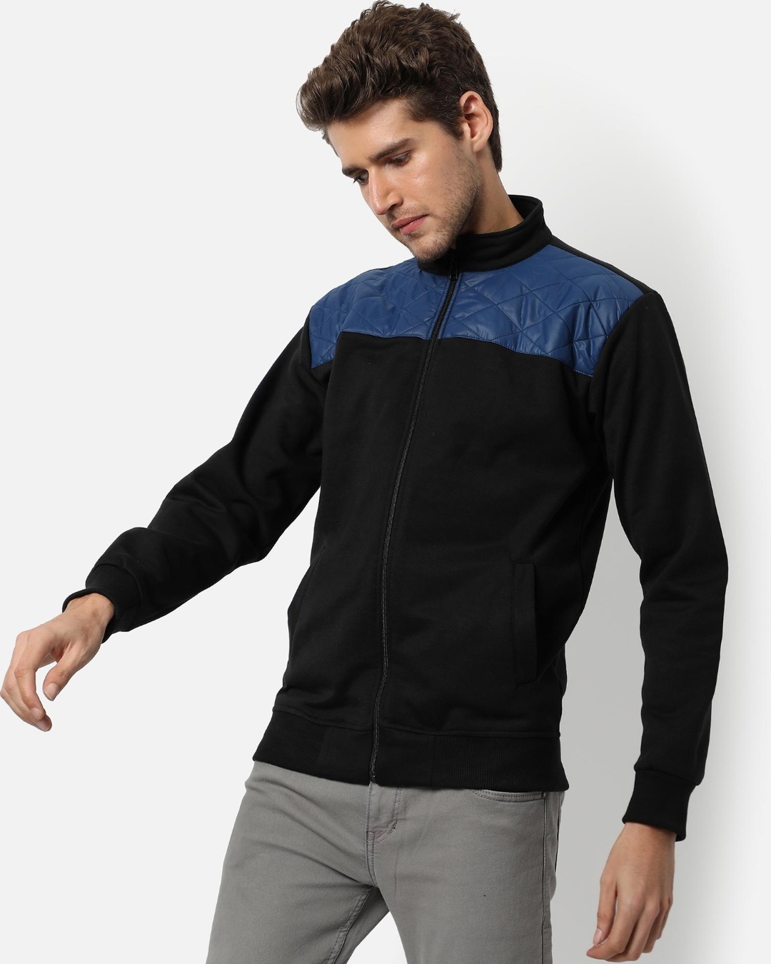 Shop Men's Black and Blue Color Block Jacket-Back